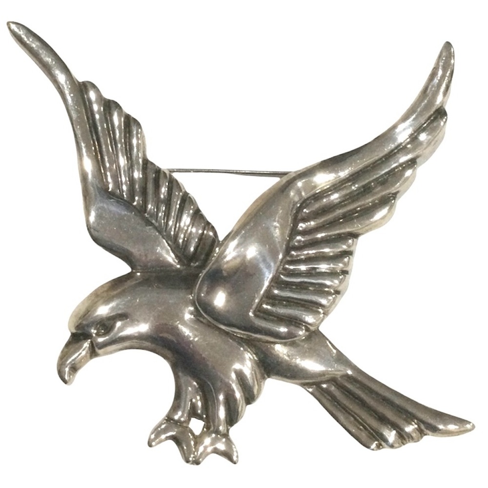 Vintage Mexican Eagle Brooch Pin, 925 Sterling Silver, Unworn pristine Condition